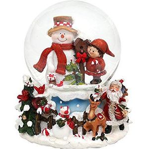 Dekohelden24 Sneeuwbol sneeuwpop met kind op uitvoerig versierde sokkel, met speelwerk, melodie: White Christmas, afmetingen L/B/H: 12,5 x 12 x 14,5 cm bal Ø 10 cm