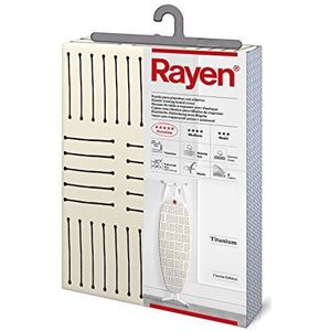 Rayen - Universele strijkplankovertrek (elastische strijkplankhoes, gewatteerd en eenvoudig aan te brengen), 4 lagen: schuim, molton, stofkwaliteit canvas en titanium