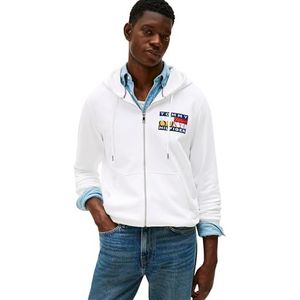 Tommy Hilfiger Heren TH KLEUR VLAG ZIP DOOR MW0MW40043 Zip Through Hoodie, Wit, M, Wit (wit), M