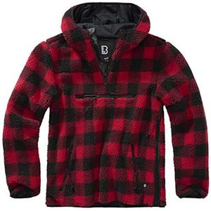 Brandit teddy fleece worker trui, rood/zwart, M