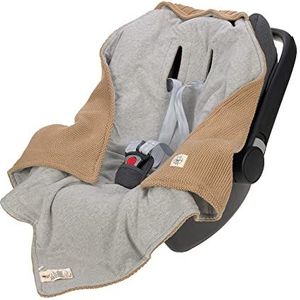 LÄSSIG Baby gebreide deken voor autostoeltje, autostoeltje, wikkeldeken, babyzitje, 100% biologisch katoen, GOTS zand