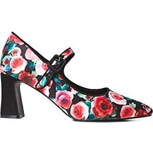 Joe Browns Vrouwen mat satijn bloemenprint puntige teen blok hak Court schoenen pomp, zwart multi, 3 UK, Zwart Multi, 36 EU