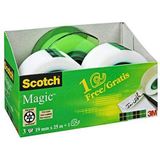 Scotch Magic Onzichtbare tape, 3 rollen, 19 mm x 25 m + 1 handafroller gratis groen - onzichtbaar plakband voor algemene doeleinden voor reparatie, etikettering en verzegeling van documenten