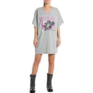 Replay Oversized katoenen shirtjurk voor dames, 605 City Grey, XL