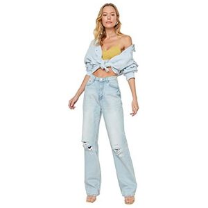 Trendyol Vrouwen gescheurde hoge taille wijde pijpen jeans, Blauw, 66