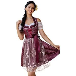 KOJOOIN Dames Dirndl Midi Klederdracht 3 Stuks. Afkorting voor Oktoberfest-Drie Delen: Jurk, Blouse, Schort Rood 34
