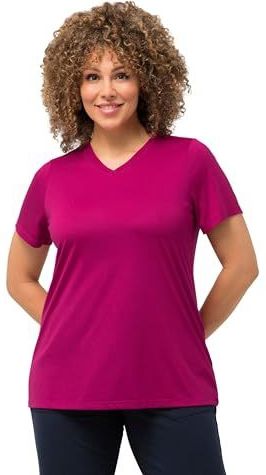 Ulla Popken - Shirt - Magenta - V-hals - Kwartmouw - Normale Pasvorm