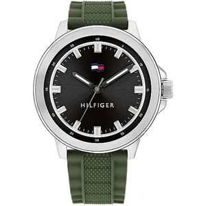 Tommy Hilfiger Analoge quartz horloge voor heren met groene siliconen armband - 1792021, Zwart, riem