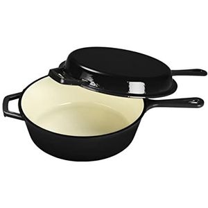 Echtwerk 2 in 1 braadpan en hapjespan - Gietijzeren braadpan met deksel - Gietijzeren braadpan met emaillaag - Geschikt voor oven, barbecue en inductie - Zwart - 2,5 l - Ø 25,2 cm