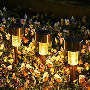 Solpex Solar Lights Outdoor Pathway, 12 Pack Solar Walkway Lights Outdoor, Tuin Led Lights voor Landschap/Patio/Gazon/Yard/Oprit-Warm Wit (Roestvrij Staal)