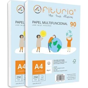 A4-papier, 90 g, met 500 witte vellen, multifunctioneel papier voor school en werkomgeving. Ideaal voor laserprinters, inkjetprinters of kopieerapparaten. Ofituria
