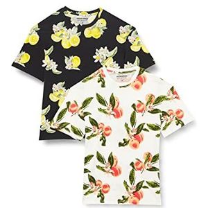JORFLORES AOP Tee SS Crew Neck 2PK MP, M, Tap Schoen/Pack: tap schoen (citroen) + cloud dancer, M