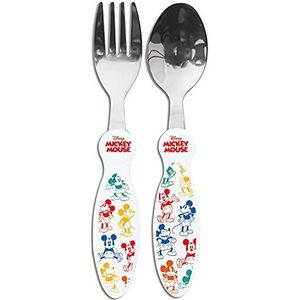 p:os 33807 Disney Mickey Mouse - kinderbestek, 2-delige bestekset met vork en lepel, roestvrij staal met kunststof handgrepen