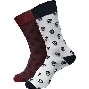 Urban Classics Unisex Skull Allover 2-pack Sokken, Bourgondië/Wit, 43-45 EU