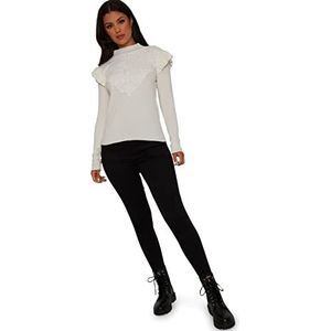 Chi Chi London Broderie Trim gebreide trui voor dames, in witte trui, S, Kleur: wit, S