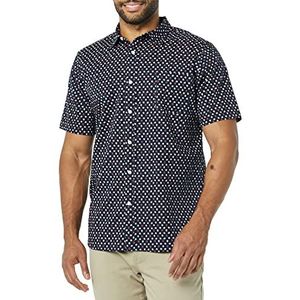 Amazon Essentials Heren Slim-Fit Poplin Shirt met korte mouwen, Navy Roses, Large