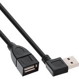 Easy-USB-A haaks (links/rechts) naar USB-A verlengkabel - volledig bedekt - USB2.0 - tot 2A / zwart - 2 meter