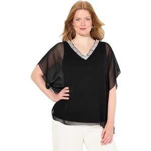 Ulla Popken Dames chiffon blouse met versiering blouse, zwart, 42/44 grote maten