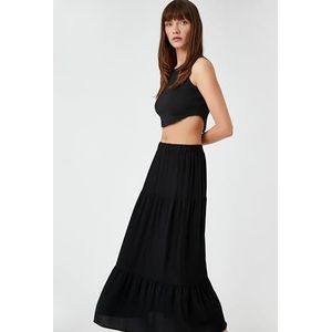 Koton Dames elastische taille diered midi-rok, zwart (999), 42