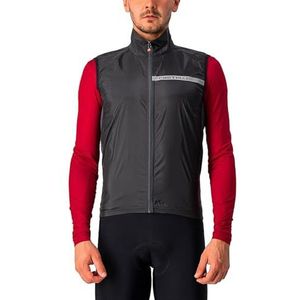 Castelli Squadra Stretch Vest voor heren, winddichte volledige lengte rits shell met hoge kraag voor weg en grind fietsen I fietsen, Licht Zwart/Donker Grijs, L