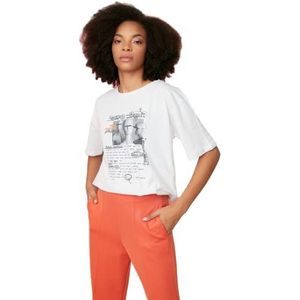 Trendyol Vrouwen jong oversized standaard ronde hals geweven T-shirt, Kleur: wit, L