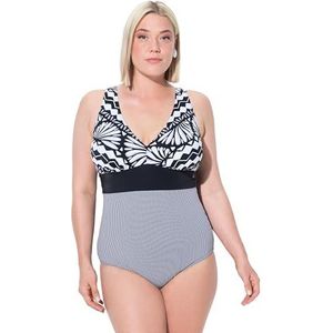 Ulla Popken - Badpak - Zwart / Wit - Soft Cup - Normale Bandjes - Zonder Beugel - All-over Patroon