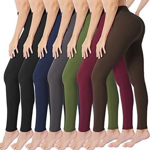 VALANDY Hoge Taille Leggings Voor Vrouwen Boterachtige Zachte Elastische Buikcontrole Workout Yoga Running Broek One & Plus Size, 7 Packs-black2/Navy/Donkergrijs/Bruin/Olijf/Bordeaux, L/XL