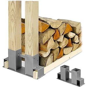 Relaxdays houtopslag diy, set van 2, voor brandhout, haardhout & houtblokken, brandhoutrek doe-het-zelf, metaal, zilver