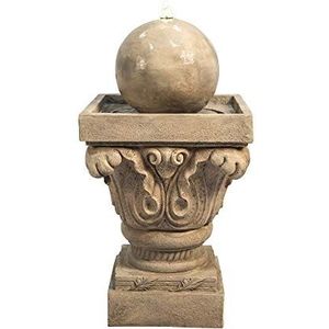 Teamson Home Garden Waterspel met verlichting, outdoor bal, traditionele waterfontein en pomp, indoor cascade-zenwatervalornament, terrasdecoratie, bruin, 38,0 x 38,0 x 70,5 cm