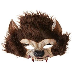 Werewolf Half Face Latex Mask, Brown, with Fur & Teeth
