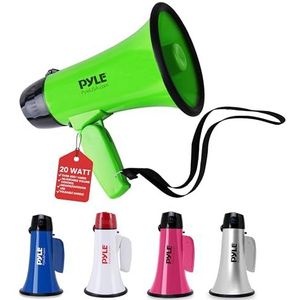 Draagbare megafoonluidspreker Sirene Bullhorn - Compact en werkt op batterijen met 20 W vermogen, 2 standen, PA-geluid en opvouwbare handgreep voor cheerleading en politiegebruik -Pyle PMP22GR (groen)