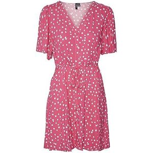 Bestseller A/S Vmalba Ss Short Dress WVN Noos Jurk voor dames, Roze Yarrow/Aop: laura, XL