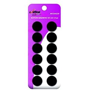 Alevar 12 magneetknoppen voor kantoor-prikbord, koelkastmagneet, diameter 20 mm, kleur zwart