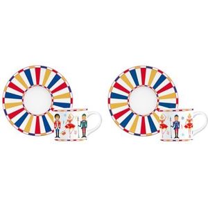 Bialetti Notenkraker, set van 2 kopjes met schoteltjes, porselein