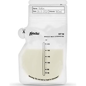 Alecto BF100 opbergzakken voor moedermelk - moedermelkzak - 220 ml inhoud - 100 stuks - transparant
