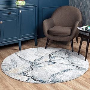 Surya Berlin Abstract tapijt - rond tapijt voor woonkamer, eetkamer, lounge bed - modern marmeren tapijt, zachte luxe, gemakkelijk te onderhouden middelhoge pool - cirkeltapijt 160 x 160 cm grijs