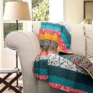Lush Decor Boho omkeerbare gooien kleurrijke gestreepte patroon Bohemian deken, 60 ""x 50"", Turquoise & Mandarijn