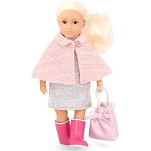Lori 45714 pop Elizabeth, 15 cm, lang blonde haar, blauwe ogen, vanaf 3 jaar, staande pop, beweegbaar, zacht lichaam, cape, laarzen, roze, wollen jurk, meerkleurig