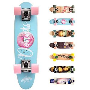 Compleet Retro Houten Skateboard - Ideaal voor Kinderen en Tieners - Jongens en Meisjes - Miniboard met Print - Cruiser board (DONUTS)