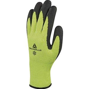 Deltaplus VV737JA08 acryl/high-performance polyethyleenvezel fijn gebreide handschoen - handpalm met latex schuimcoating, neon geel-zwart, maat 08