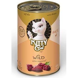 KITTY Cat Paté Wild, 6 x 400 g, natvoer voor katten, graanvrij kattenvoer met taurine, zalmolie en groenlipmossel, compleet voer met een hoog vleesgehalte, Made in Germany