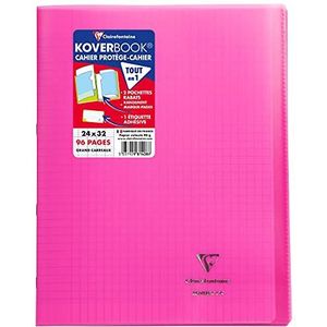 Clairefontaine 981408C - Schoolschrift/schrift Koverbook DIN A4+ 24 x 32 cm 48 vellen 90 g, Franse liniatuur, omslag van transparant polypropyleen, robuust, geniet, roze, 1 stuk