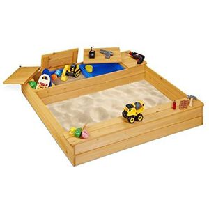 relaxdays Zandbak hout - zandkist met bankjes - modderbak - sandbox - 125 x 120 cm