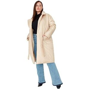 TRENDYOL Dames oversized buffer effen geweven stof maten in winterjas coat, grijsbeige, 48