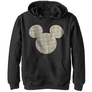 Kids Disney Classic Plaid Patch Mickey Youth Pullover met capuchon, zwart, maat S, zwart, S, zwart, S