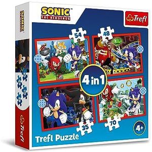 Trefl-Sonic The Hedgehog, De Avonturen van Sonic-4-in-1-Puzzel,35 tot 70 Stukjes - Kleurrijke Puzzels met de Personages uit het Sonic-spel, voor Kinderen vanaf 4 jaar