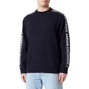 Armani Exchange Men's Long Sleeve Logo Tape Fleece Sweatshirt, DEEP Navy, XS, deep navy, XS