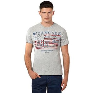 Wrangler Heren S/S Logo+ T Mid Grey Mel T-Shirt, Mid Grey Mel, L