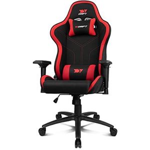 DRIFT Gaming Chair DR110 -DR110BR - Professionele Gaming Stoel, hoge dichtheid stof, 4D armleuningen, stille wielen, klasse 4 zuiger, kantelen, cervicale/lumbale kussens, zwart/rood