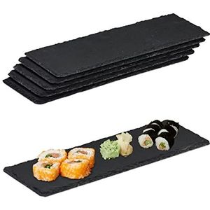 Relaxdays serveerplank leisteen 6 stuks - borrelplank - kaasplank - Sushi - 30 x 10 cm